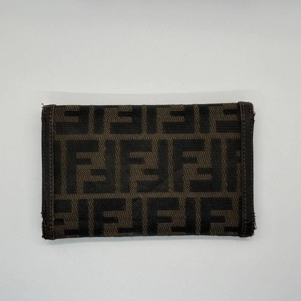 Fendi Zucca Print Canvas Leather Trim Bi Fold Wallet Brown Authentic Designer